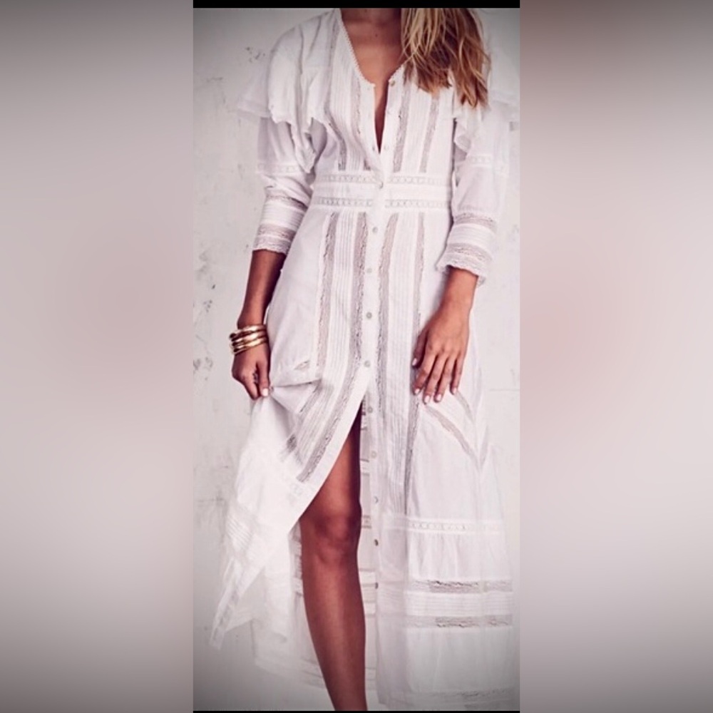 LoveShackFancy “Delphine” Lace Maxi Dress Cotton Tiered Ruffled in White size 0